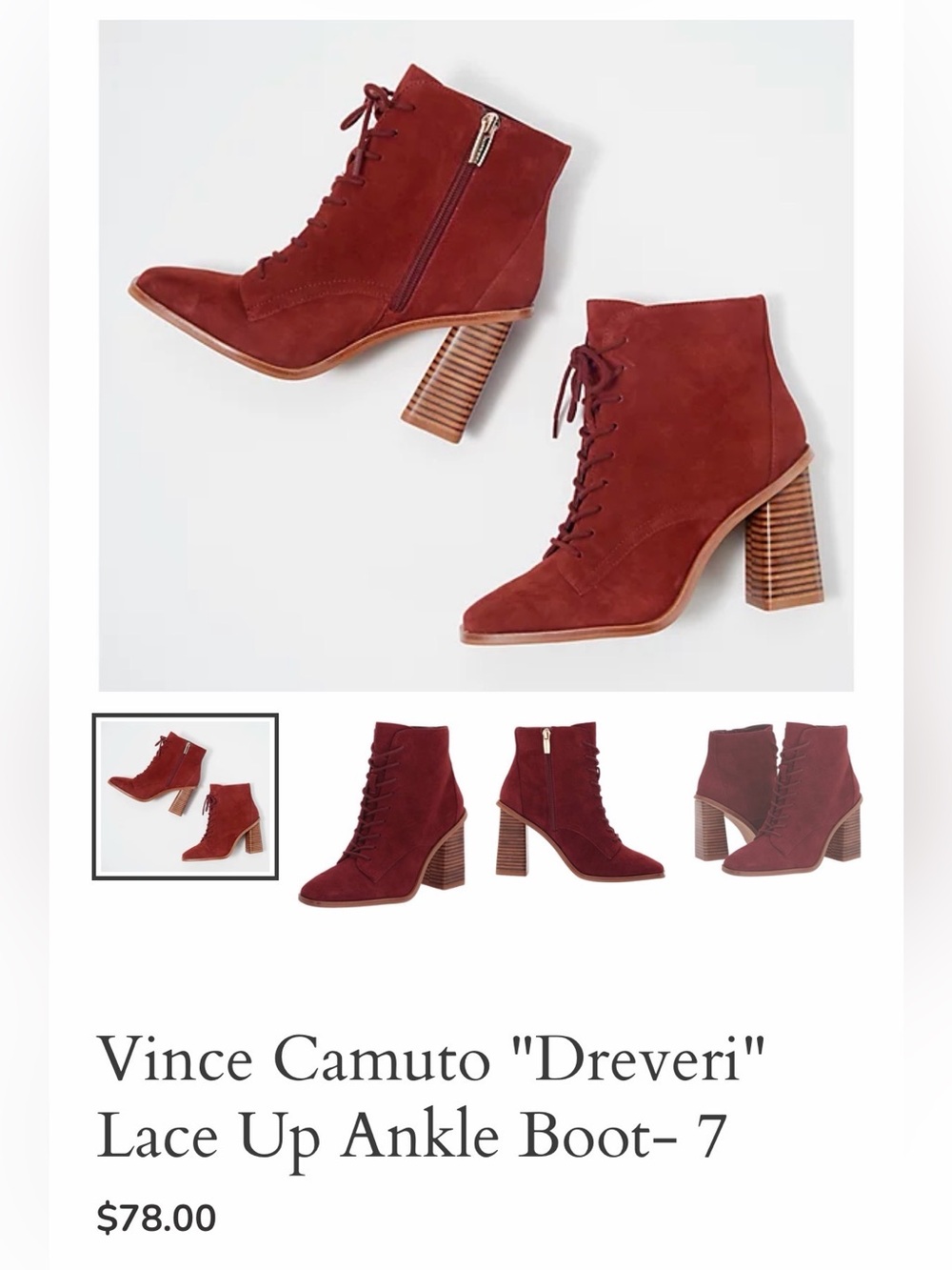 Vince Camuto Dreveri Lace-Up Ankle Boot - Burgundy - Size 6